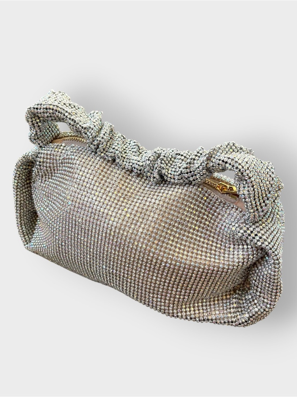 De Blossom Collection AB Rhinestone Crystal Silver Scrunchie Evening Clutch Bag